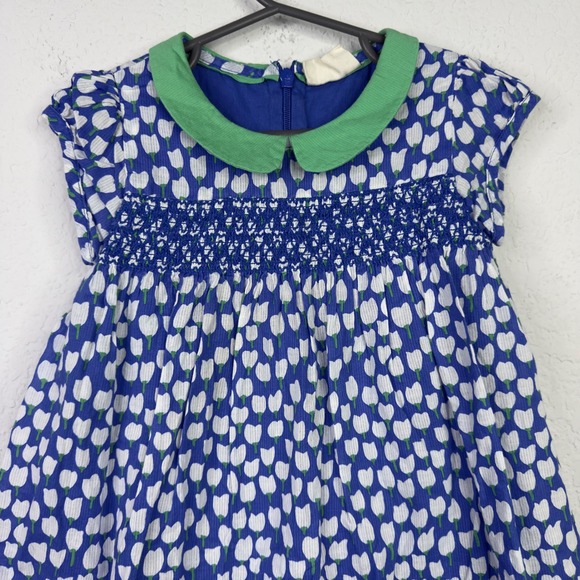 Mini Boden Dress Girl 2-3Y Blue White Floral Cotton Smocked Cottagecore Coquette - Picture 3 of 9